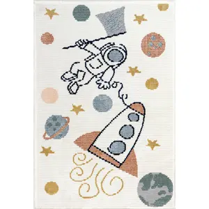 Caree Astronaut Kids Fringe Area Rug