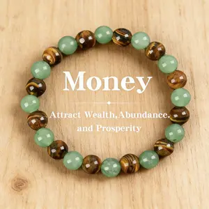 Money Attraction Bracelet aesthetic with Green Aventurine & Tiger Eye - blue friendship bracelet beaded ewelry protection bracelet encouragement gift fashion artificial bracelet of the day Colorblock Beaded Bracelet