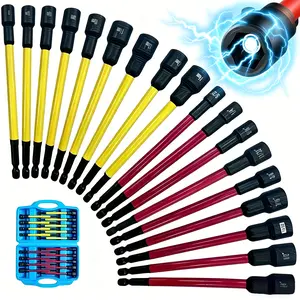 NANWEI 18pcs Set Of Magnetic Nut Wrench, Impact Power Hexagonal Ultra Long Nut Drill Bit, SAE Metric 1/4 Inch, Hexagonal Handle, CrV Steel, Suitable For Daily Use And Maintenance, Practical Gift For Men, Father'S Day Gift