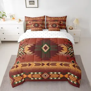 Southwestern Geometric Bed Set Includes Comforter,Sheet Set,Pillowcases & Pillow Covers Southwest Native 7 Piece Bedding Set,Tribal Orange Red Bed in a Bag ,for Room Decor Modern Art