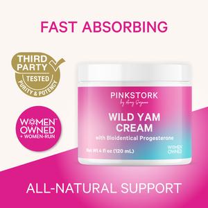 Pink Stork Wild Yam Cream with Bioidentical Progesterone | 4oz | Daily Moisturizer for Normal Skin Women-Owned Brand Gentle Support for Women's Health