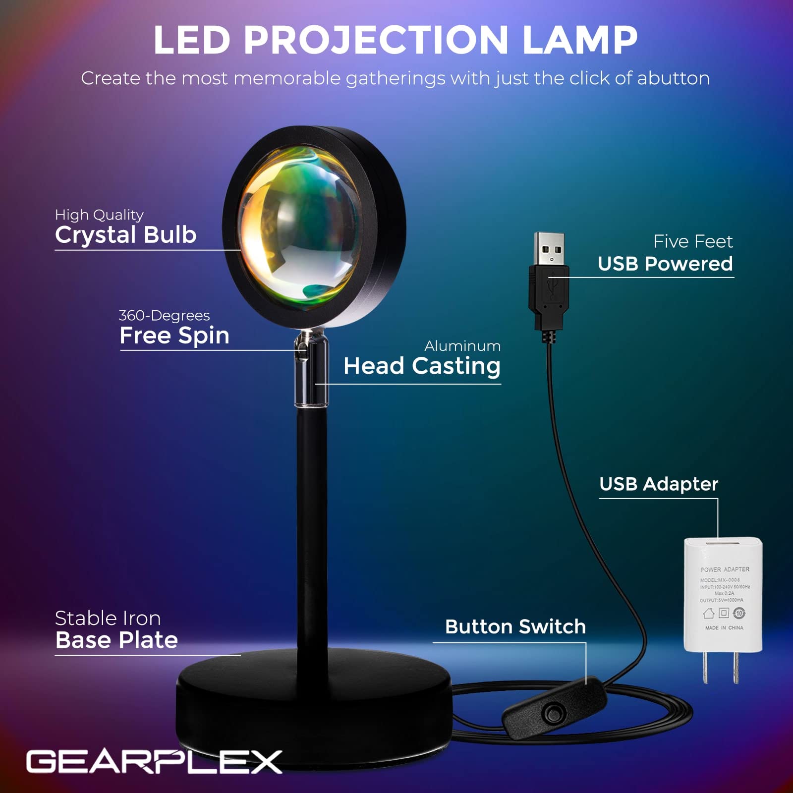 "Sunset Lamp Projector,180 Degree Rotation Sun Projection Light Led Night Light Floor Lamp with USB Port,Sunset Lamps for Photography Party Bedroom Decor,Christmas Gifts for Women "