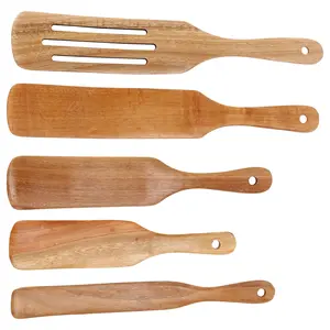 Wooden Spurtles Set (5Pcs) - Teak Wood Kitchen Tools Set - Heat Resistant Non Stick Wood Cookware for Stirring & Mixing