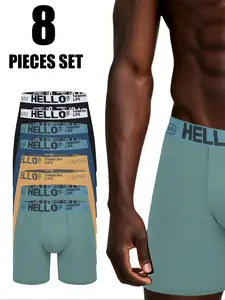 8-piece set of men's boxer underwear, soft, comfortable, skin friendly, breathable, letter printed elastic waistband for comfortable and non tight fit, classic and versatile casual athletic sports activewear home fitness boxer underwear