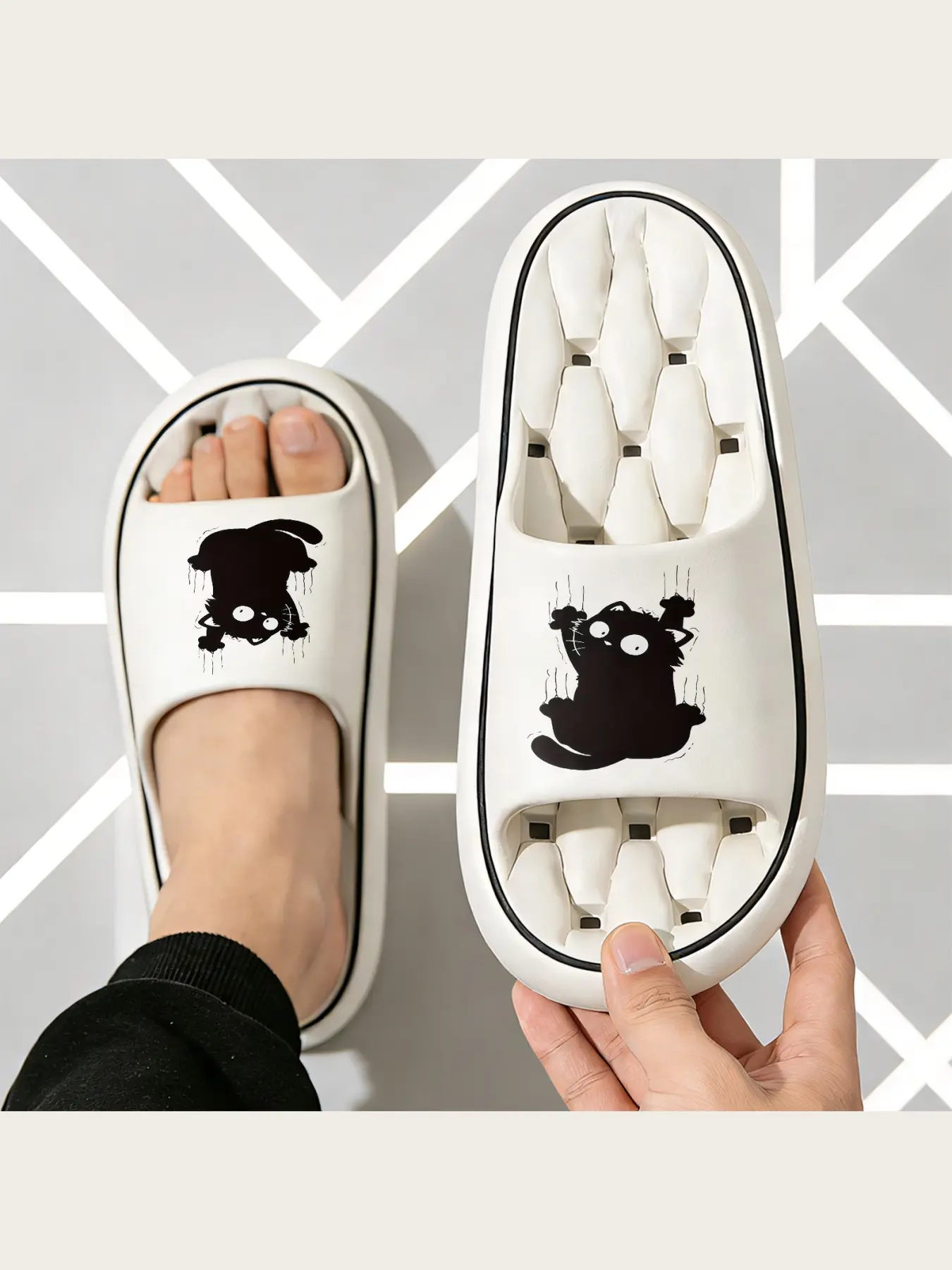 Cute Black Cat Slippers with Big Eyes Claw Design Soft Comfortable Indoor Home Slippers for Women Men Non-Slip Warm Winter House Shoes Funny Animal Print Footwear Cozy Plush Sole Slippers