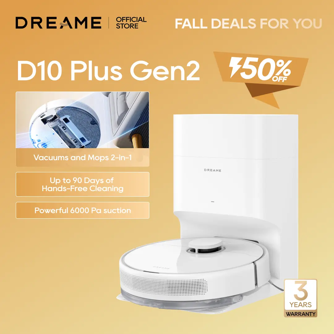 DREAME D10 Plus Gen 2 Robot Vacuum and Mop with Self-Emptying Base for 90 Days of Cleaning, 6000 Pa Suction and LiDAR Navigation, Obstacle Avoidance,