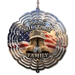 Proud Military Family Wind Spinner | 10 Inch Patriotic Veteran Garden Decor | Military Dad Father’s Day Gift | American Flag Outdoor Spinner