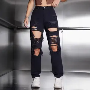 2025 Ripped Denim Washed Women's Trousers Jean Womenswear Pants Winter