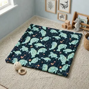 [Ship From US] Manatee Baby Lovey Blanket – Ultra Soft Minky Baby Lovey Blanket Security Blanket, Aqua Sea Life Minky  for Newborn, Cozy Baby Shower Gift