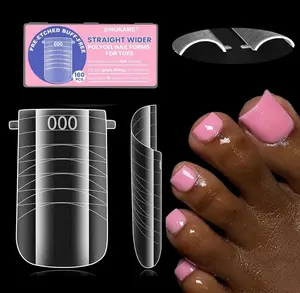 Wide Pre-etched Square Toe Dual Forms for Polygel,SINOKAME Poly Gel Toenail Forms Molds Extension Reusable,No File Needed,16 Sizes (000-13) with French Guidelines for Salon Home DIY,160Pcs