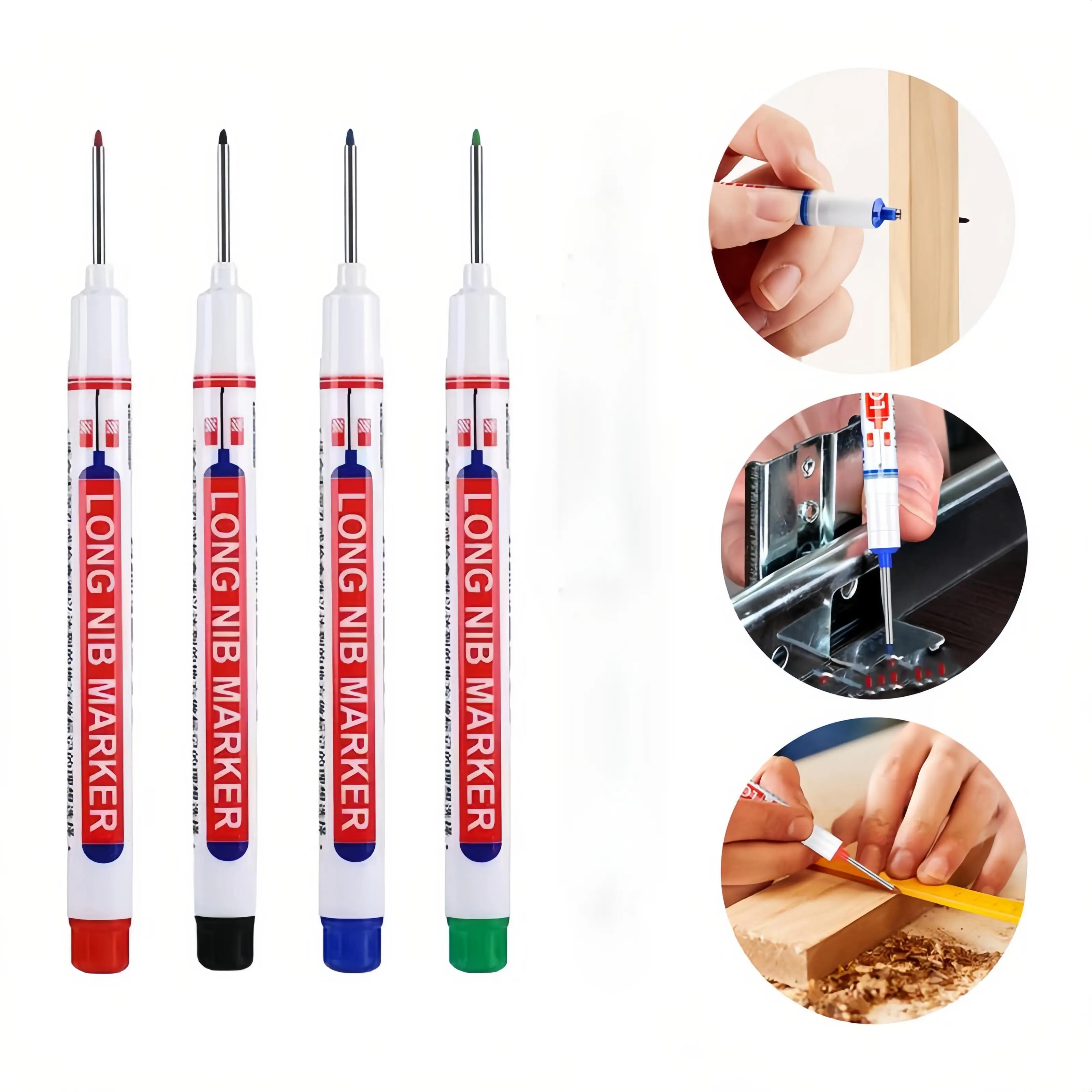 4Counts Deep Drill Hole Long Nib Marker,20mm Tip Deep Hole Pen,Quick-Dry Waterproof Marker Pen,Woodworking Marker Pen,Marking Pen for Wood,Wall,Plastic,Cardboard Construction Site Pen