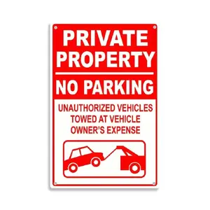 Vintage Tin "Private Property No Parking" Metal Sign, 8x12in(20x30cm) Weatherproof Retro Tow-Away Zone Plaque, Indoor-Outdoor Farmhouse Home Decor