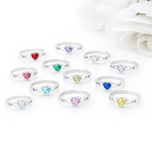 Sterling Silver Open Heart Birthstone Baby Ring for Kids