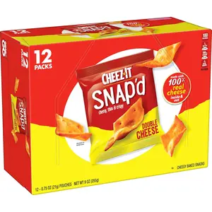 Cheez-It Snap'd Cheese Cracker Chips, Thin Crisps, Lunch Snacks, Double Cheese, 9oz Box (12 Pouches) Crispy Crunchy