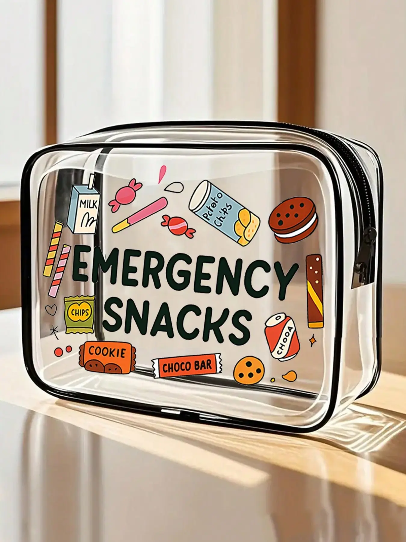 New snack-patterned PVC toiletry bag with zipper closure - a lightweight, fade-resistant makeup/toiletry bag suitable for women and girls, a portable cosmetic case that is easy to wipe clean, and a storage bag made with advanced technology, Cosmetics Bag