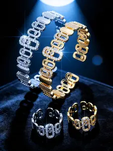 Elegant Multi-Purpose 18k Gold Plated Copper Zircon Bracelet Ring Set, Geometric Shape Open Jewelry for Women, Daily Wear Bangle Ring Set