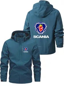 Men's Fashionable Scania Logo Jacket, Casual Hooded Design, Zipper Pockets, Polyester Material, Spring & Fall Wear, Loose Fit