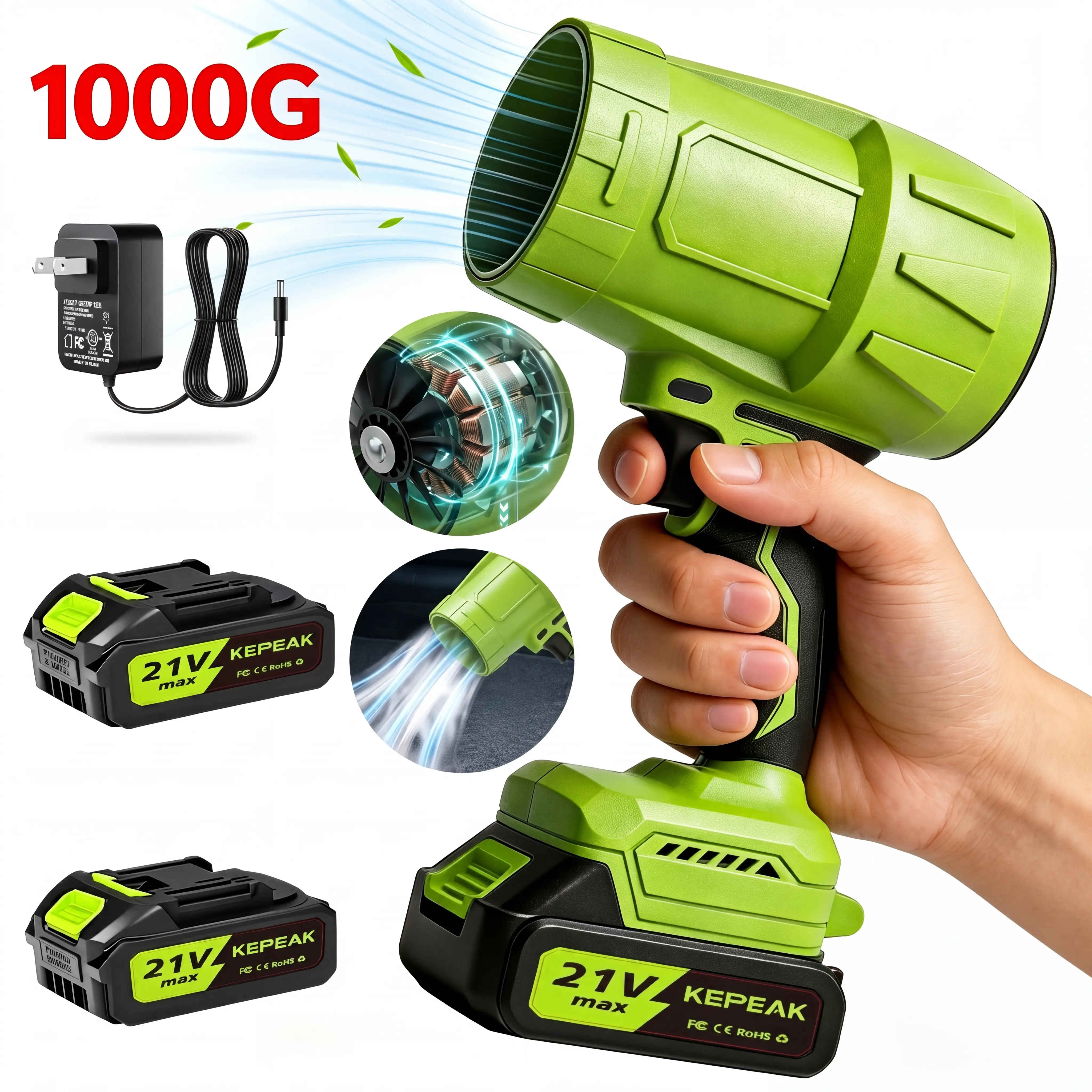 KEPEAK 21V Turbo Jet Blower, Variable Speed Handheld Air Duster for Car Detailing & PC Electronic Cleaning, Portable Leaf Blower for Yard Leaves & Light Snow Removal