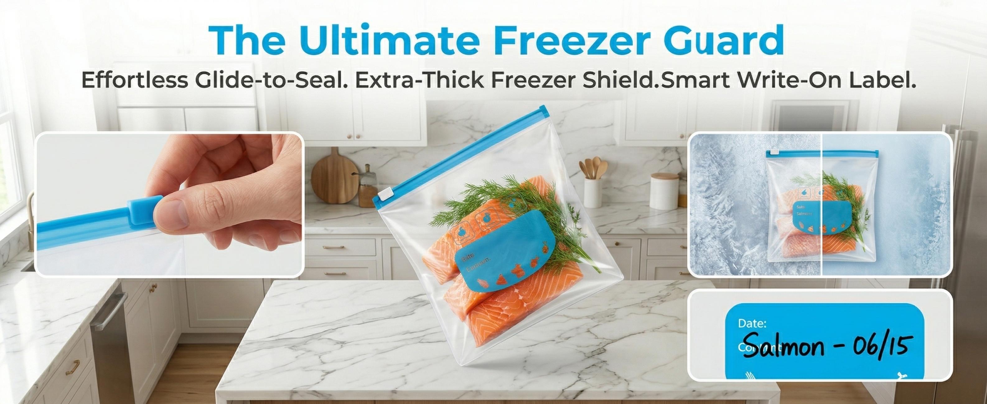 WRAPOK Slider Freezer Bags 25 Pack, S/M/L Variety Pack (10 Small + 10 Medium + 5 Large), Easy Open Slider, Reusable, Write-On Labels, Expandable Bottom for Meal Prep & Food Storage