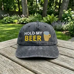 Hold My Beer Embroidered Hat, Funny Drinking Washed Baseball Cap, Country Party Cap, Casual Outdoor Gift Hat for Men and Women