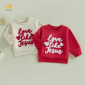 Toddler Little Boy Girl Valentines Clothes Love Like Jesus Sweatshirt Long Sleeve Embroidery Pullover Tops Spring