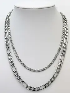 Stainless Steel Figaro Chain for Men & Women - Unisex Necklace, 4mm or 8mm, Silver or Gold Plated, 20 inch Length