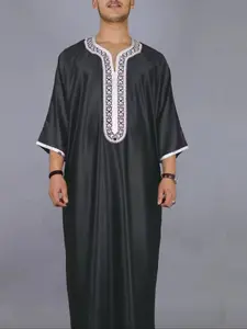 Muslim Men's thobe Moroccan Style Ethnic Embroidered Islamic Prayer Festival Traditional Arabic Clothing