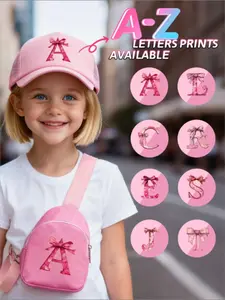 2pcs Girls' Mesh Trucker Hat & Crossbody Bag Set with Bow & Letter Decor, Custom Initials Hat, 26 Letters Optional, Cute Breathable Versatile Sun Hat, Perfect for Spring/Summer Daily Wear, Outdoor Activities, School & Play, Ideal as a Gift