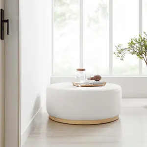 Modway Tilden Large 38" Round Performance Velvet Upholstered Ottoman in Alabaster Natural