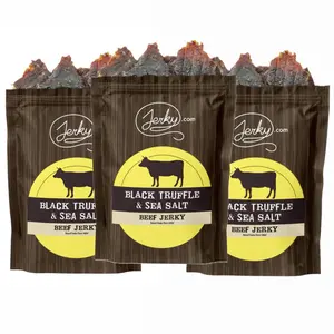 3 Pack - Black Truffle & Sea Salt Flavored Beef Jerky - All-Natural, No Added Preservatives, High Protein Dried Dry Meat Snack - 7.5 oz.