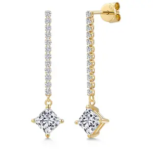Gem Stone King 2.36 Cttw IGI Certified Lab Grown Diamond Dangle Earrings For Women in 14K Yellow Gold | 1 Ct each Princess Cut | VS1 Clarity | D-E Color