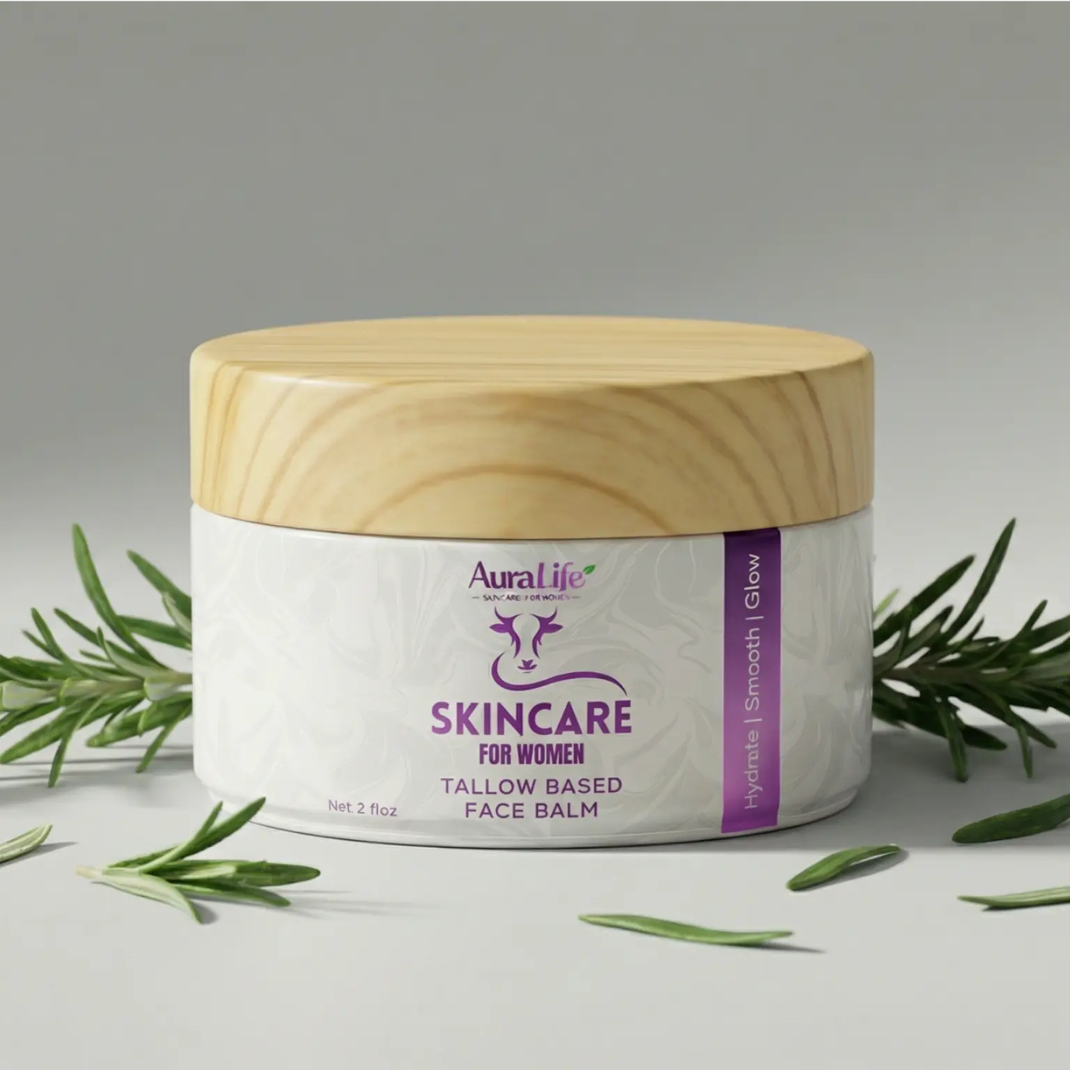 AuraLife Tallow Balm for Women - Gentle Daily Moisturizer with Rosemary, Aloeswood, Olive Oil, Shea Butter for Sensitive Skin, Body Care