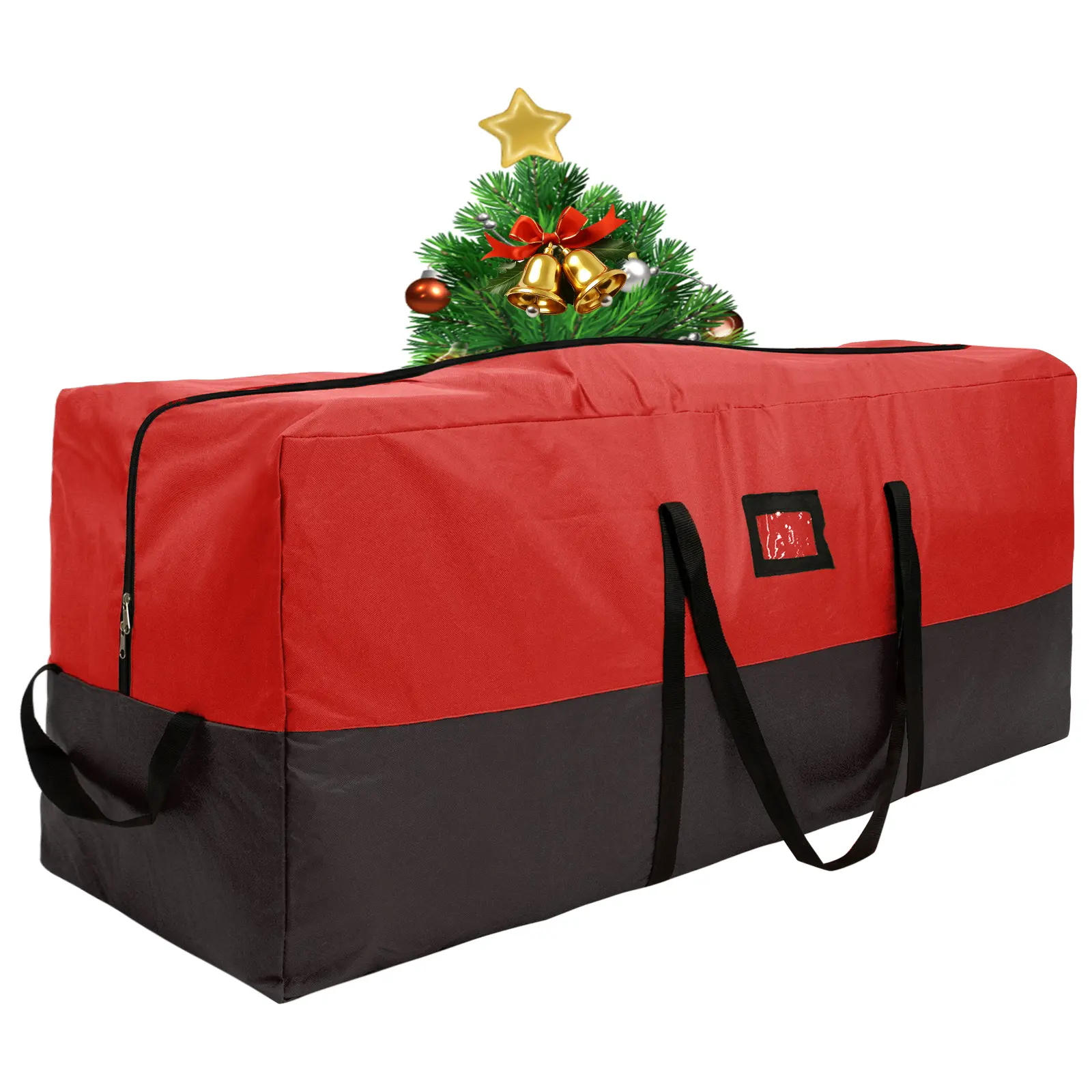 Extra Large Christmas Tree Storage Container, Red & Black Colorblock 600D Oxford Cloth Organizer with Insert, Durable Handles, Dual Zippers, All-Weather Protection, Easy to Use, Fits 7.5 Ft-9 Ft Artificial Trees, Festive Home Decor