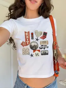 Women’s Vintage Graphic Baby Tee | Round Neck Crop T-Shirt | Casual Short Sleeve Summer Top for Daily Wear