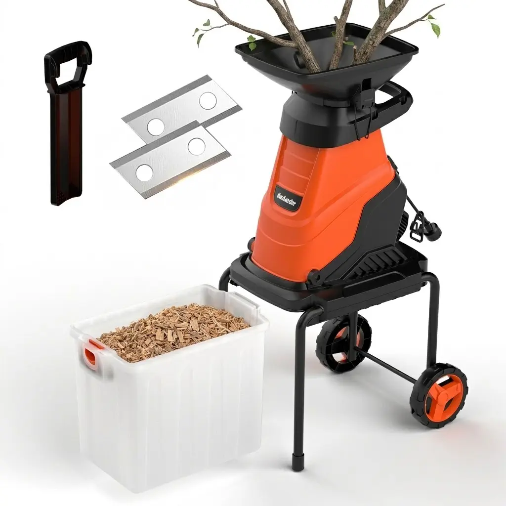 MAXLANDER Electric Wood Chipper and Mulcher, Heavy Duty 15-Amp Shredder with 50L Storage Bin, 1.8" Max Cutting Diameter, 15:1 Reduction, Safe & Easy Yard Debris Cleanup Movement