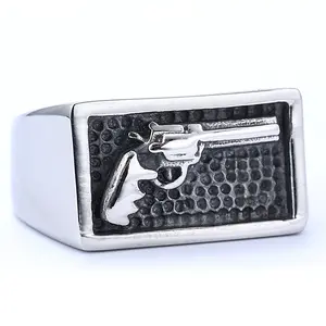 Biker Style Men's Stainless Steel Pistol Ring Punk Rock Street Vintage Retro Tough Guy Military Ring