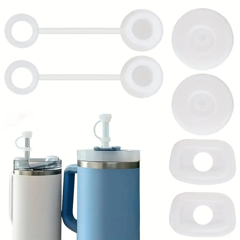 6pcs Reusable Silicone Spill Proof Stopper Set for Stanley Cup 1.0 40oz/ 30oz, Including 2 Square Spill Stopper, 2 Round Leak Stopper And 2 Straw Cove