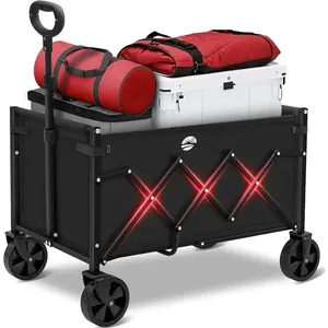 Wagon Cart with Wheels with 220LBS Capacity,Heavy Duty Wagon Carts Foldable,Lightweight Utility Portable Cart for Grocery, Shopping, Garden, Camping. Black