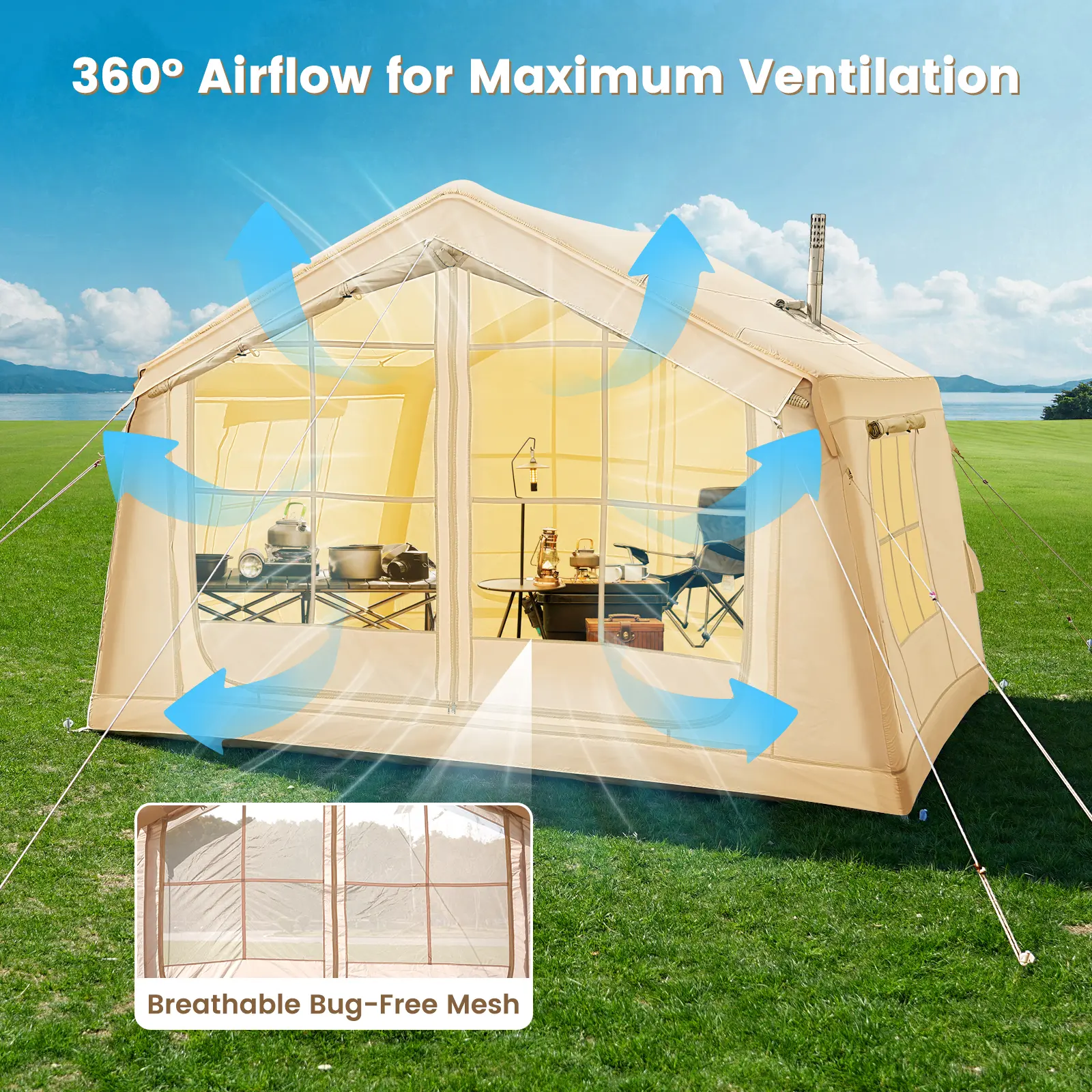 Lilypelle Inflatable Tents for Camping, Blow Up Tent with Hand Pump, Easy Setup Inflatable Hot Tent with Stove Jack, Waterproof Oxford Air Glamping Tents for Camping Adult 4-6 Person Lilypelle Inflatable Tents for Camping, Blow Up Tent with Hand Pump, Easy Setup Inflatable Hot Tent with Stove Jack, Waterproof Oxford Air Glamping Tents for Camping Adult 4-6 Person