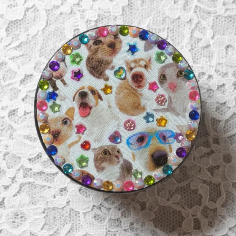 2” Cute Happy Cats and Dogs Rainbow Bedazzled Herbal Tea and Coffee Grinder