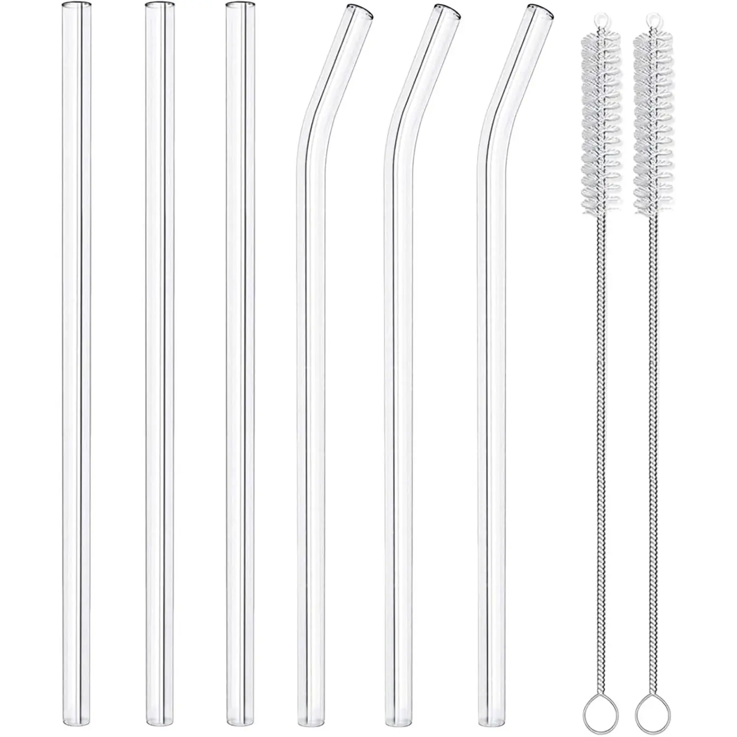 6 Pack  Glass Straws,8.5'' x10MM,3 Straight and 3 Bent with 2 Cleaning Brushes, for Smoothies,,Juice