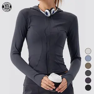 Women’s Full-Zip Hooded Shaping Sports Top – Quick-Dry Long-Sleeve Yoga Outer Layer, suitable for home workouts, walking, short hikes, and casual everyday wear