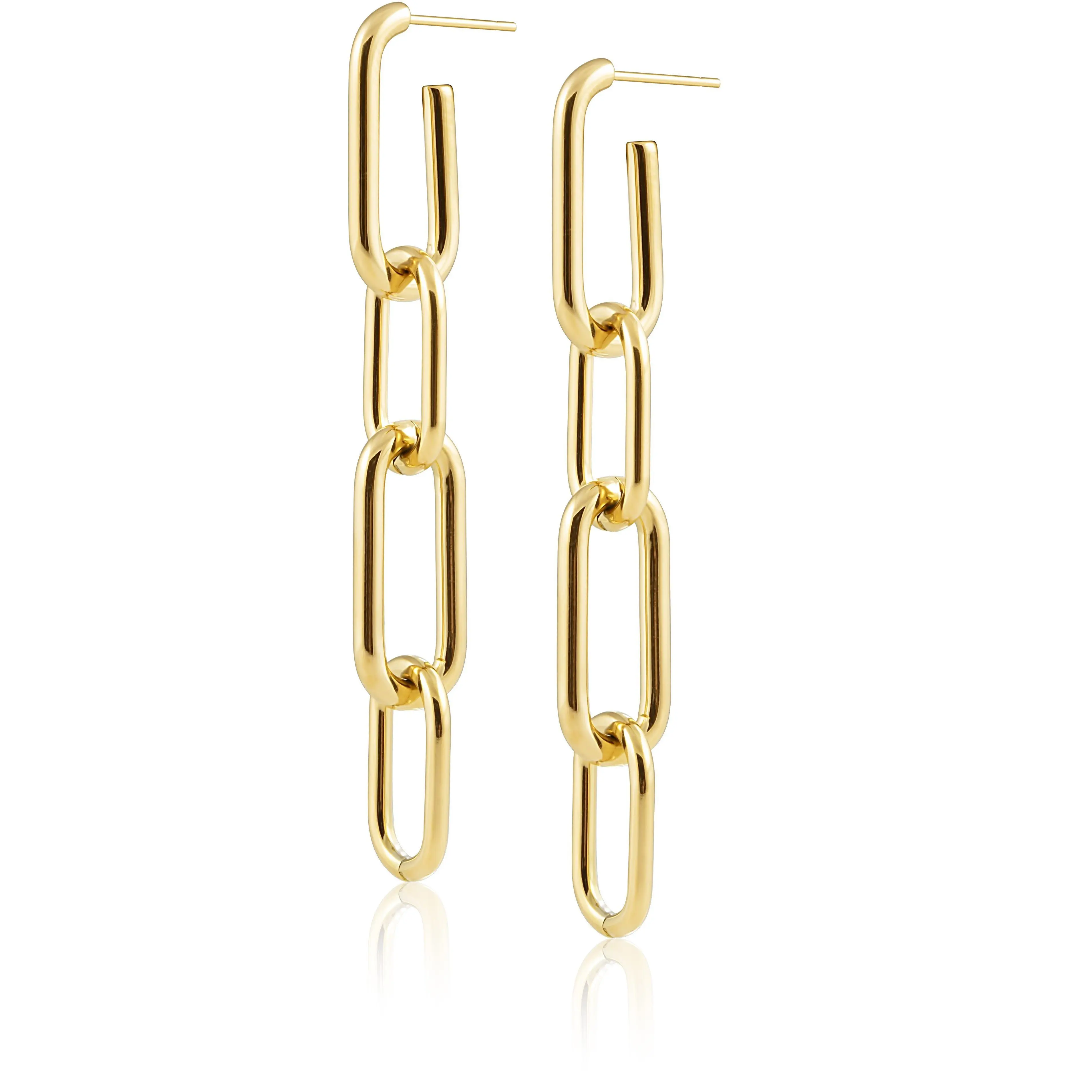 Carrie Paperclip Link Earrings - Gold Color, Elegant Design, Adjustable Chain, Simple Style