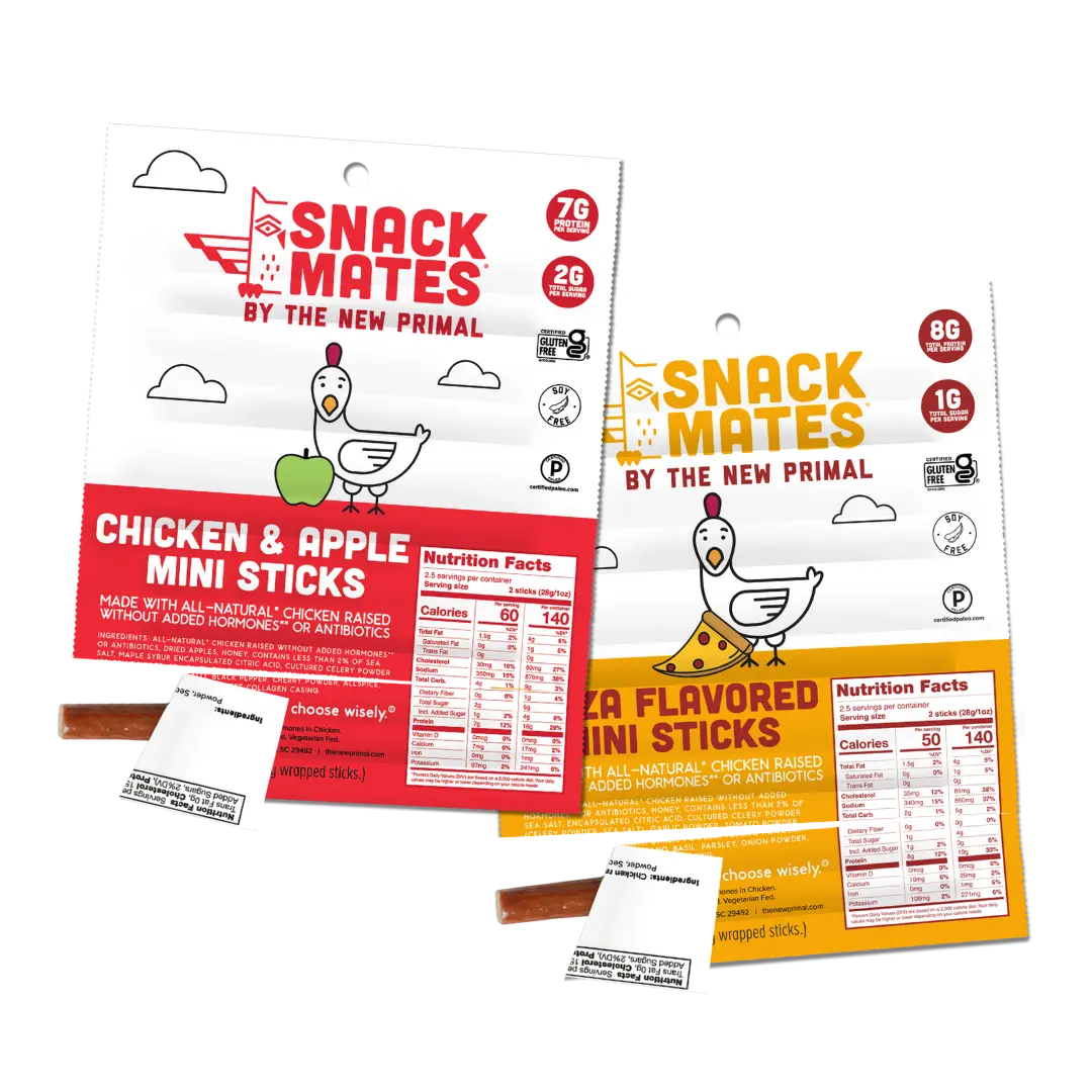 Fuel Their Day with Snack Mates Mini Meat Sticks, High Protein Low Sugar Chicken Jerky Bundle for Kids, Best Healthy Paleo Lunch Box Snack Alternative