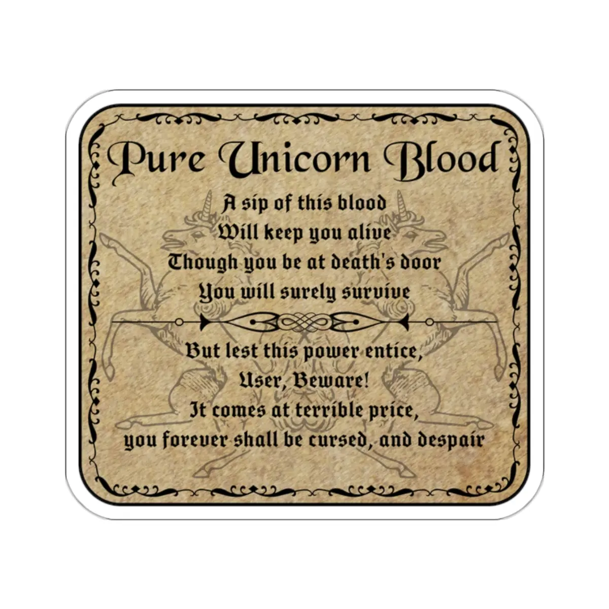 Pure Unicorn Blood Apothecary Label