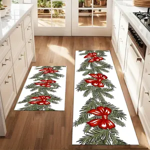 2pcs Christmas and New Year printed kitchen rug Hand drawn Christmas border, new year ed Floor Mat Set Farmhouse Kitchen Rug Dining Room Flooring Laundry Room Decor Carpet Mat Botanical Area Rugs