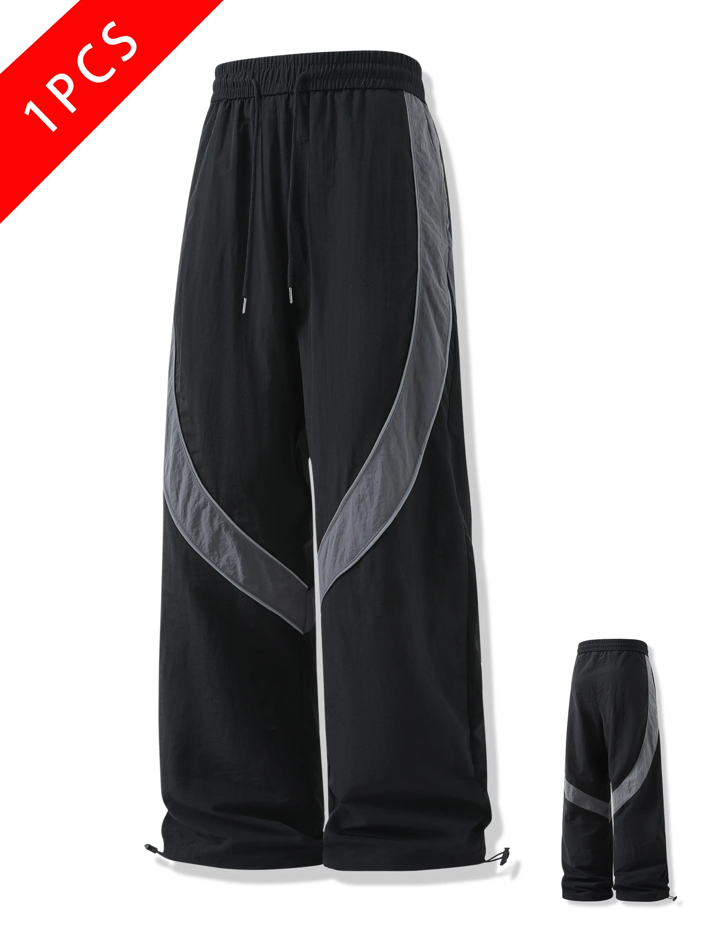 Men’s summer quick-dry casual athletic pants, loose straight cut, striped color-block design, outdoor jogging pants