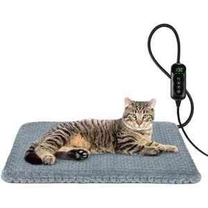 Heated Cat Bed, Waterproof Adjustable Temperature Dog Cat Heating Pad with Timer, Indoor Pet Heating Pad for Cats Dogs Electric Pads, Pet Heated Pad (S: 18" x 16")