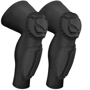 Knee Pads Compression Padded Long Leg Sleeves for Youth Adult Basketball Football Volleyball Wrestling Protector, Double Crashproof Knee & Calf Pads (1 Pair)