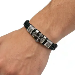 Men's Adjustable Braided Cross Paracord Survival Bracelet, Gothic Streetwear Costume Jewelry for Guys outdoorfun